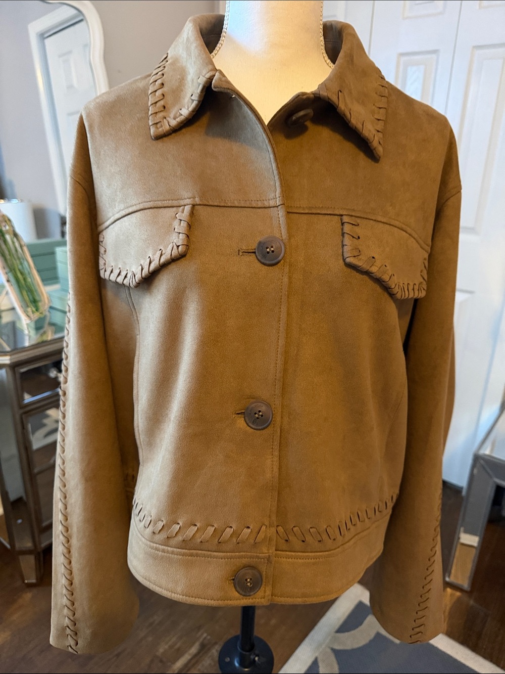 Rebecca Minkoff Classic Faux Suede Button-Front Boxy Jacket in Tobacco Sz L ❤️